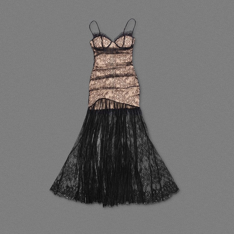 Strapless Lace Sheer Maxi Dress H6509