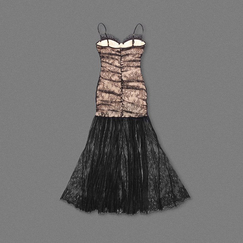 Strapless Lace Sheer Maxi Dress H6509