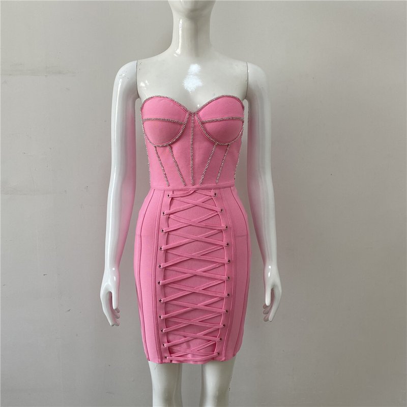 Strapless Lace-Up Corset Mini Dress H4610