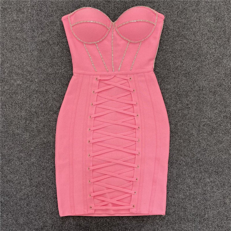 Strapless Lace-Up Corset Mini Dress H4610