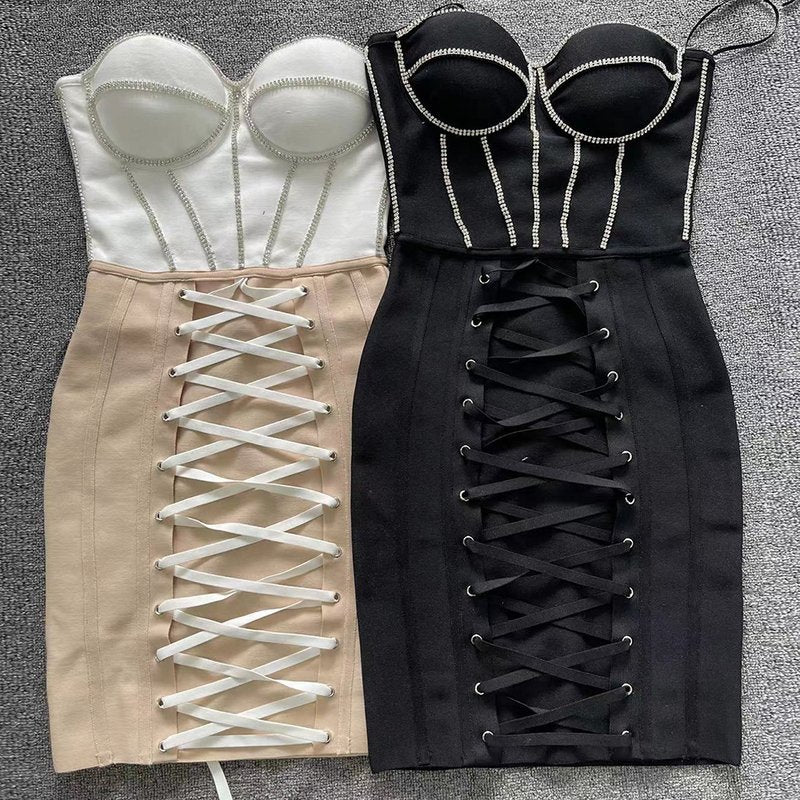 Strapless Lace-Up Corset Mini Dress H4610