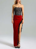 Strapless Lace Velvet Maxi Dress H6400