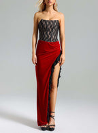 Strapless Lace Velvet Maxi Dress H6400