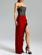 Strapless Lace Velvet Maxi Dress H6400