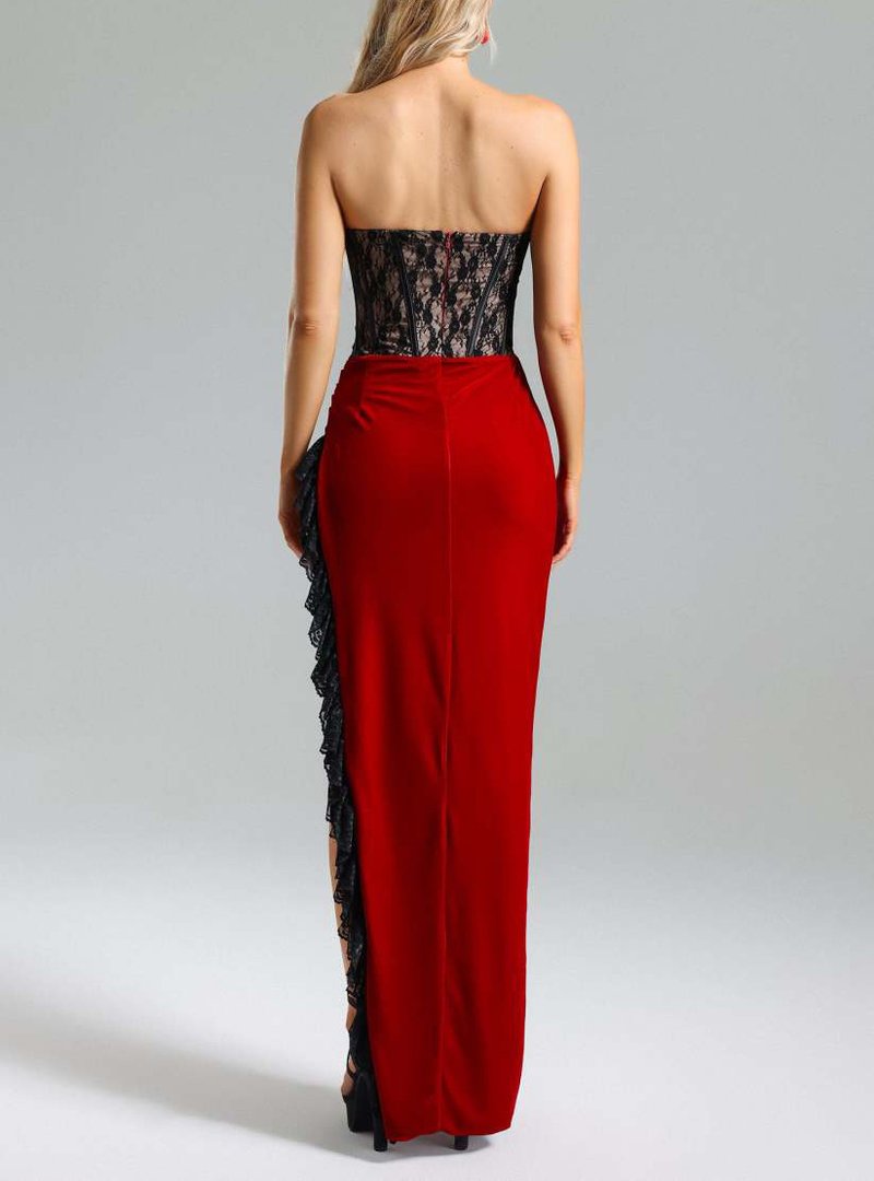 Strapless Lace Velvet Maxi Dress H6400