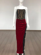 Strapless Lace Velvet Maxi Dress H6400