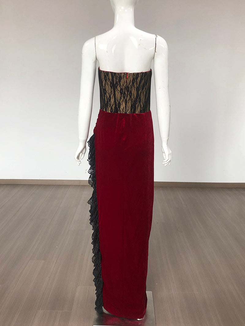 Strapless Lace Velvet Maxi Dress H6400
