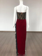 Strapless Lace Velvet Maxi Dress H6400