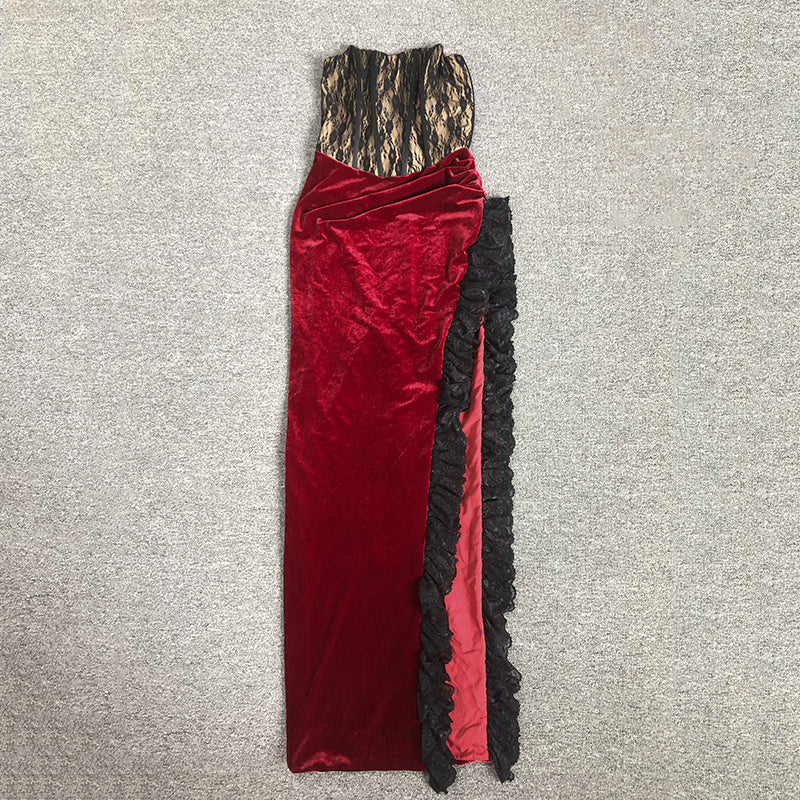 Strapless Lace Velvet Maxi Dress H6400
