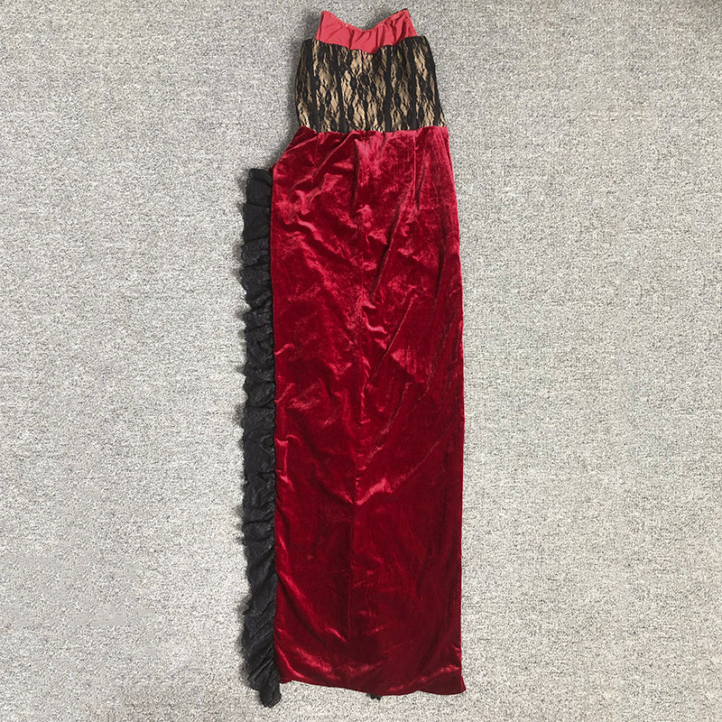Strapless Lace Velvet Maxi Dress H6400