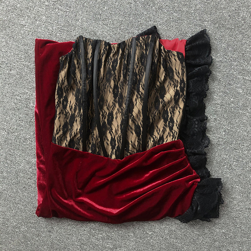 Strapless Lace Velvet Maxi Dress H6400