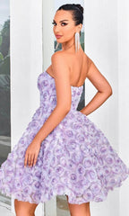 Strapless Lavender Rose Applique Dress H6411