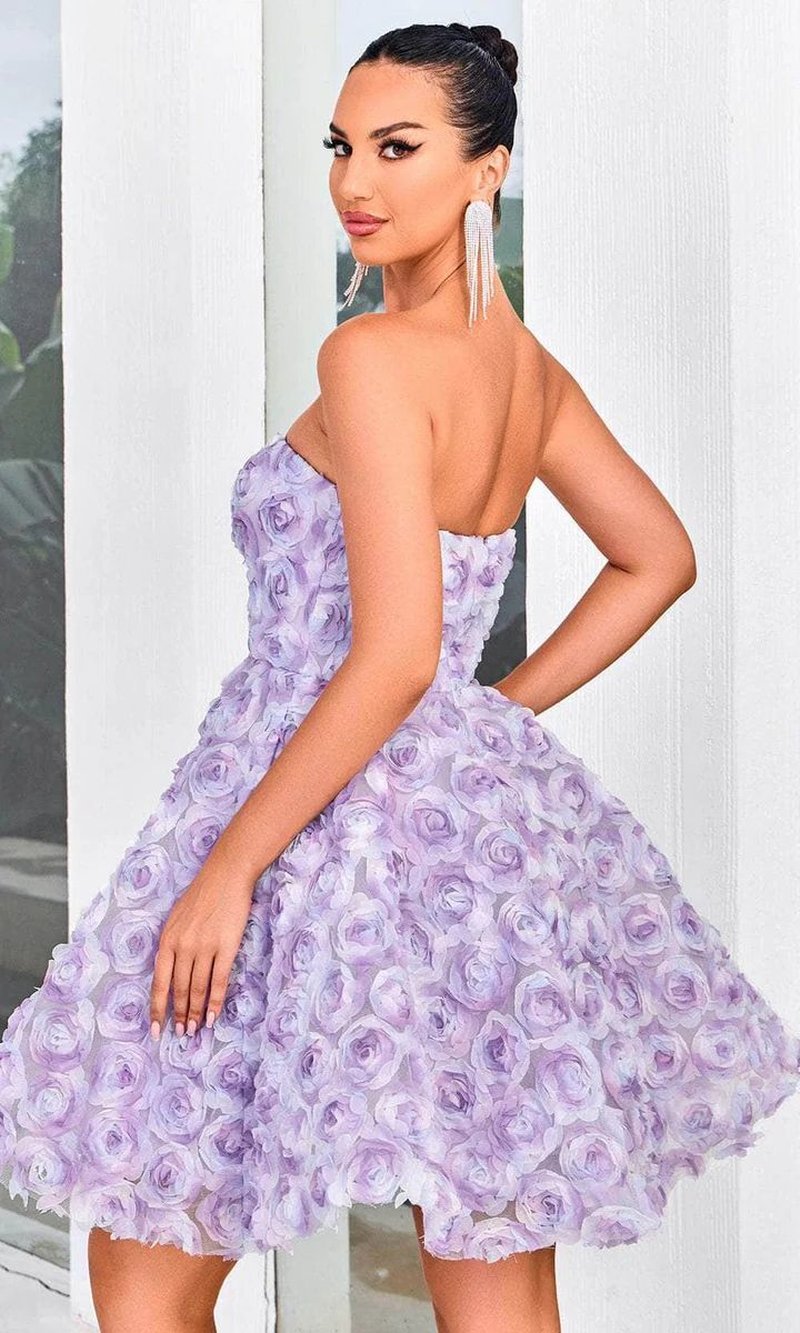 Strapless Lavender Rose Applique Dress H6411