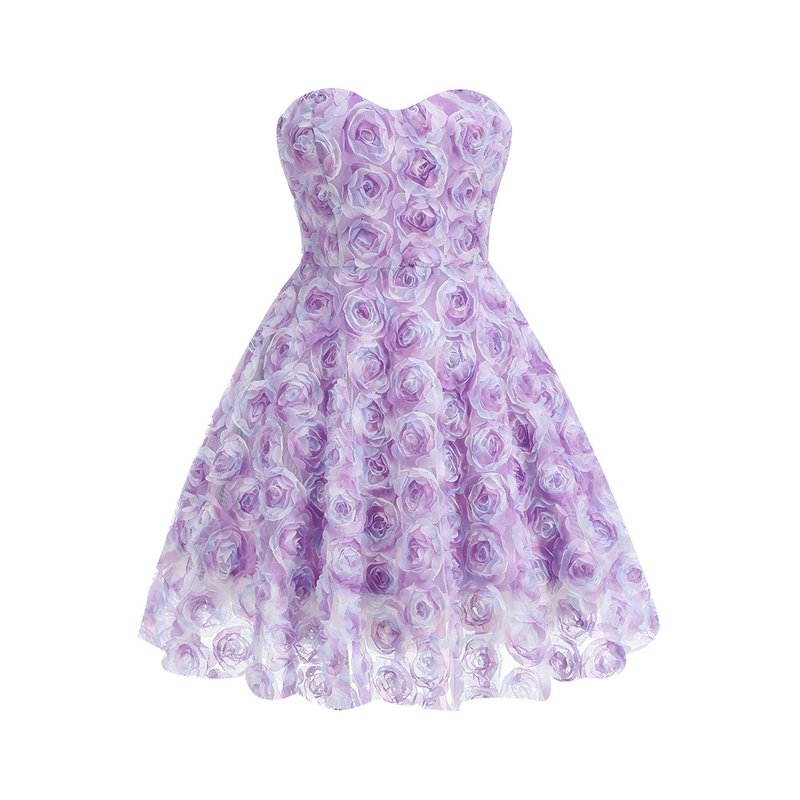 Strapless Lavender Rose Applique Dress H6411