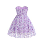 Strapless Lavender Rose Applique Dress H6411