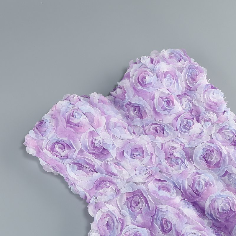 Strapless Lavender Rose Applique Dress H6411