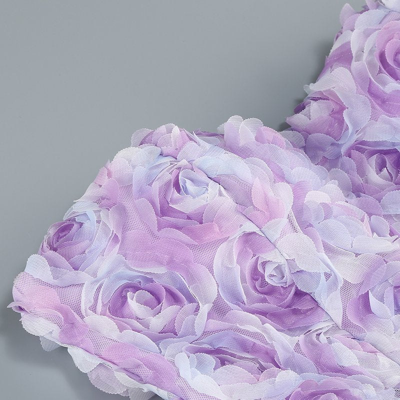 Strapless Lavender Rose Applique Dress H6411