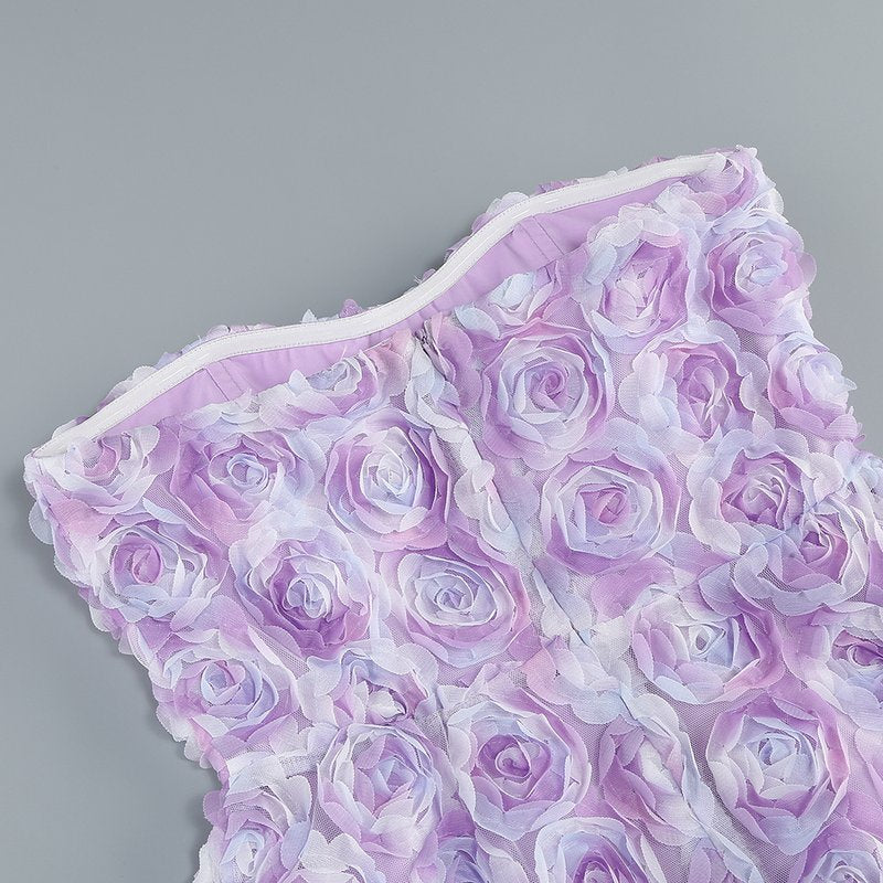 Strapless Lavender Rose Applique Dress H6411