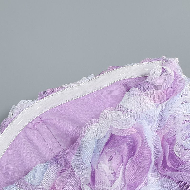 Strapless Lavender Rose Applique Dress H6411