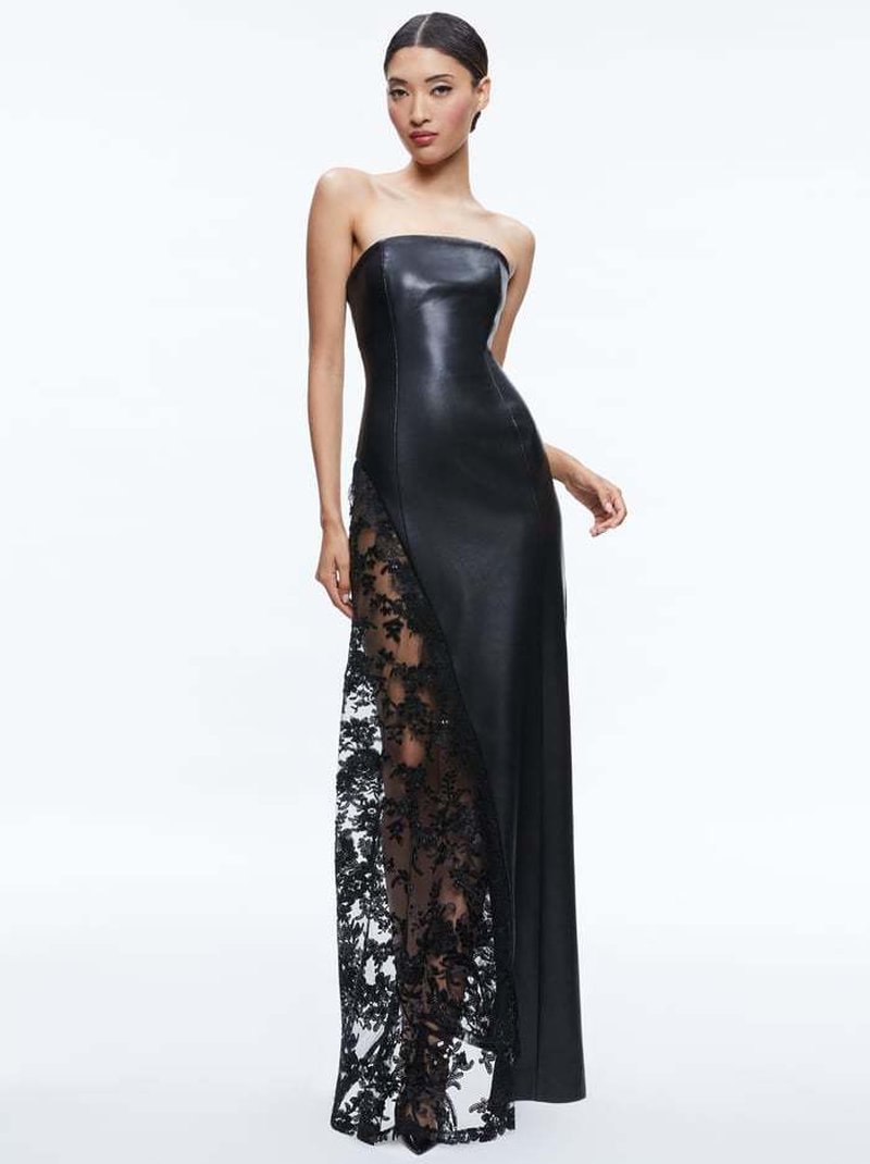 Strapless Leather Lace Maxi Dress H6551