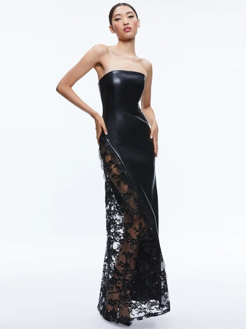 Strapless Leather Lace Maxi Dress H6551