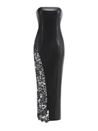 Strapless Leather Lace Maxi Dress H6551