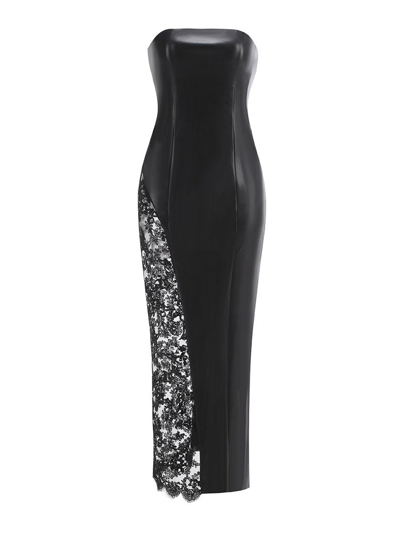 Strapless Leather Lace Maxi Dress H6551