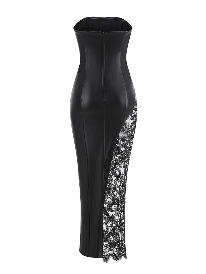 Strapless Leather Lace Maxi Dress H6551