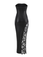 Strapless Leather Lace Maxi Dress H6551