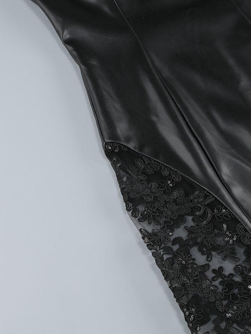 Strapless Leather Lace Maxi Dress H6551
