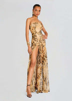 Strapless Leopard Print Maxi Dress H6674