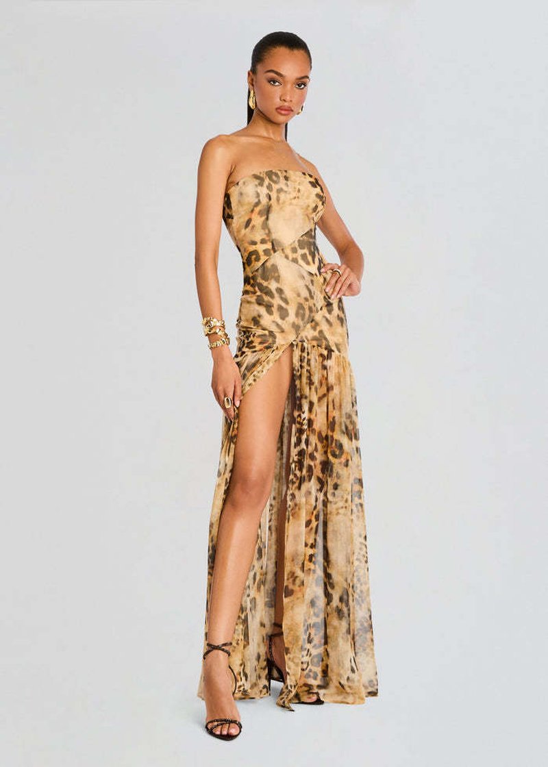 Strapless Leopard Print Maxi Dress H6674