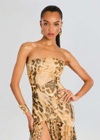 Strapless Leopard Print Maxi Dress H6674