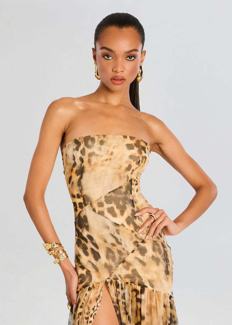 Strapless Leopard Print Maxi Dress H6674