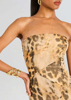 Strapless Leopard Print Maxi Dress H6674