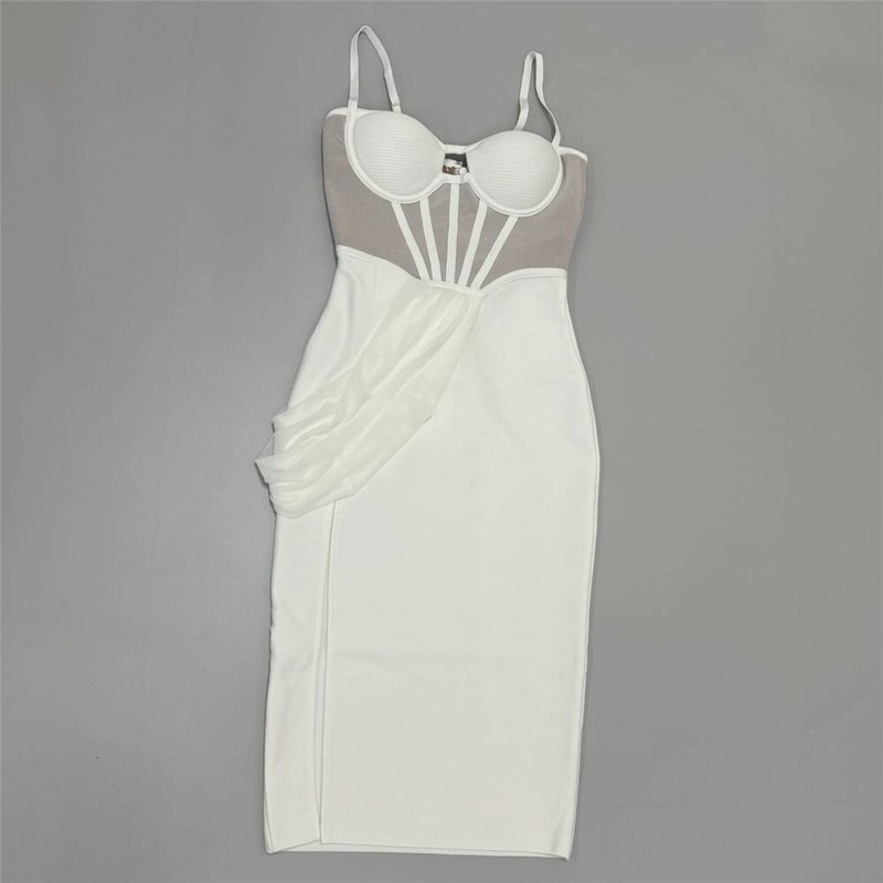 Strapless Mesh Panel Bodycon Dress H6455
