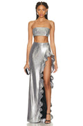 Strapless Metallic Ruffle Maxi Dress H5732