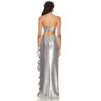 Strapless Metallic Ruffle Maxi Dress H5732