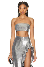 Strapless Metallic Ruffle Maxi Dress H5732