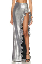 Strapless Metallic Ruffle Maxi Dress H5732