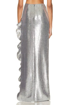Strapless Metallic Ruffle Maxi Dress H5732