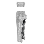 Strapless Metallic Ruffle Maxi Dress H5732