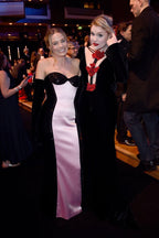 Strapless Ombre Satin Gown with Black Velvet Sleeves H6466