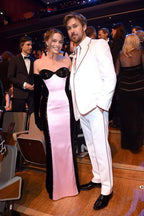 Strapless Ombre Satin Gown with Black Velvet Sleeves H6466