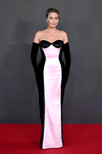 Strapless Ombre Satin Gown with Black Velvet Sleeves H6466