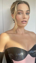 Strapless Ombre Satin Gown with Black Velvet Sleeves H6466