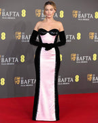Strapless Ombre Satin Gown with Black Velvet Sleeves H6466
