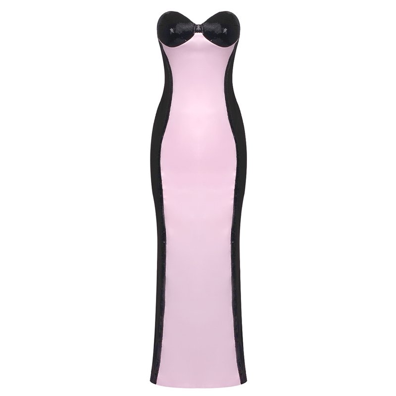 Strapless Ombre Satin Gown with Black Velvet Sleeves H6466
