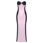 Strapless Ombre Satin Gown with Black Velvet Sleeves H6466