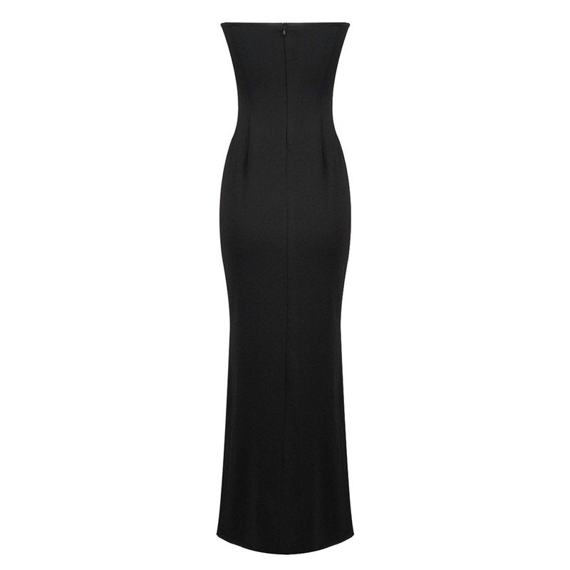 Strapless Ombre Satin Gown with Black Velvet Sleeves H6466
